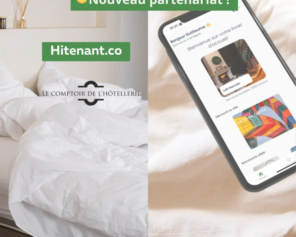 Linge hôtelier blanc premium sur lit, partenaire Hitenant.co pour gestion d'hébergement