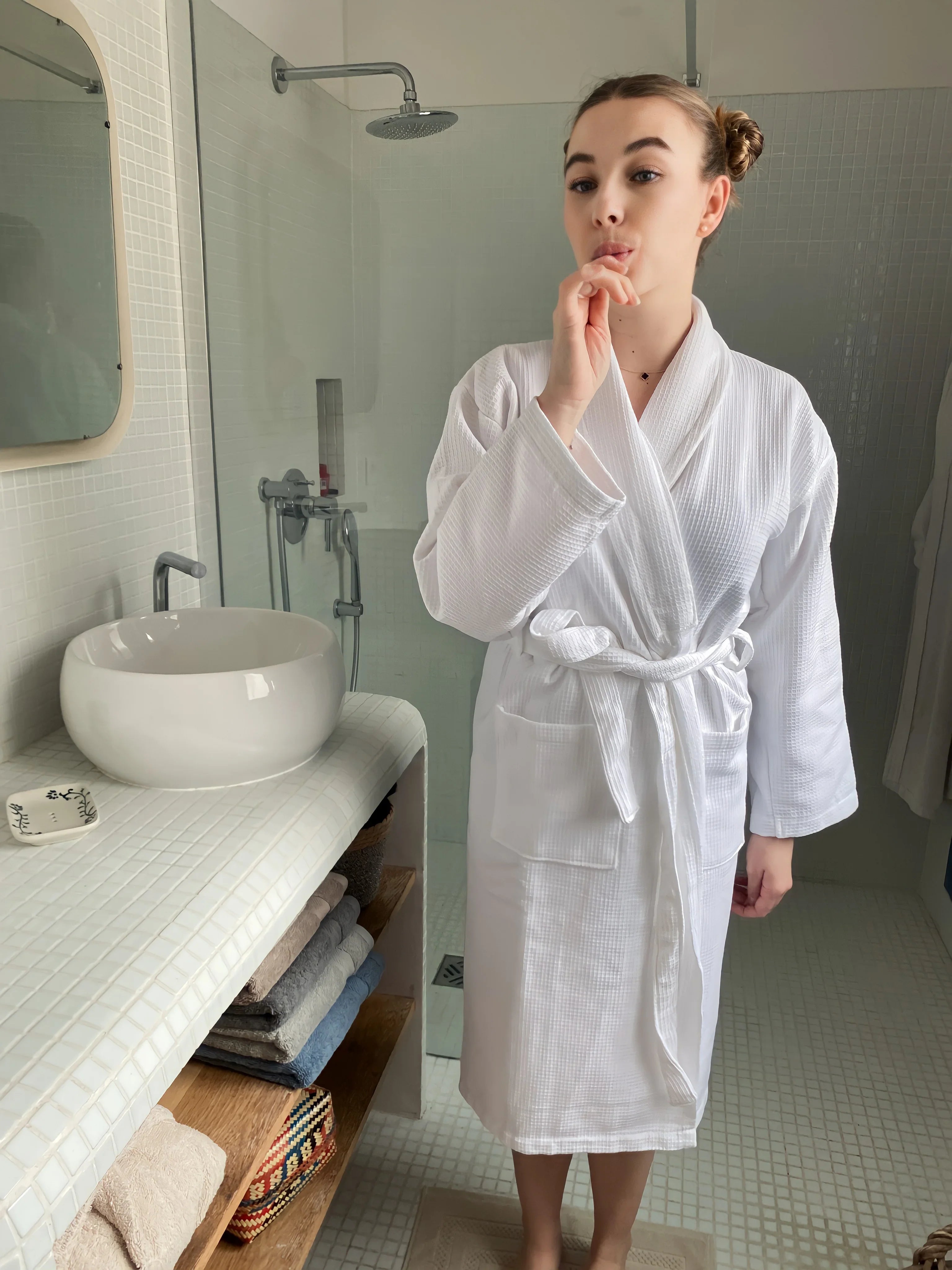 Peignoir enfant motif nid d'abeille